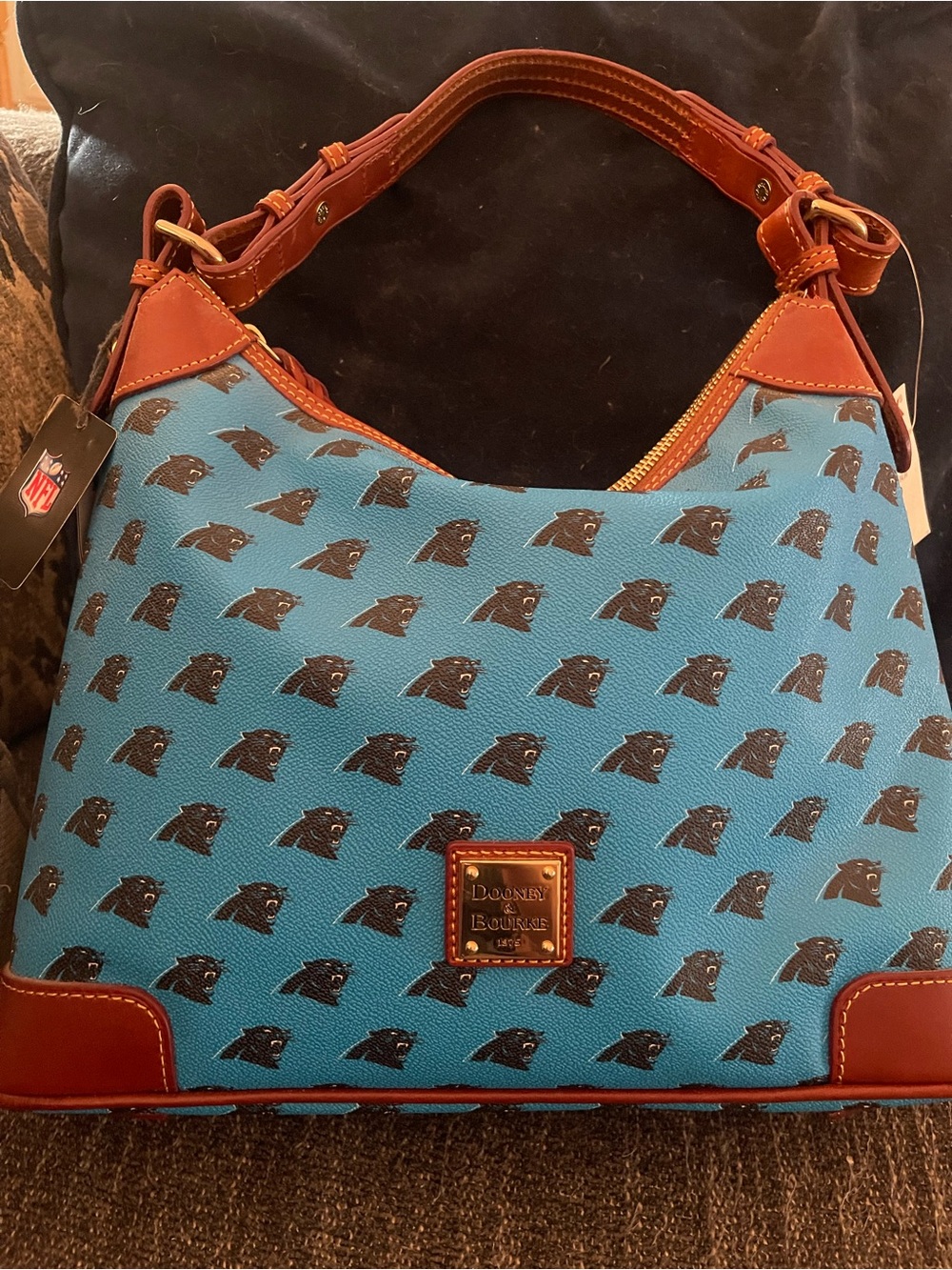 Dooney & Bourke Teal Blue and Brown Carolina Panthers Hobo